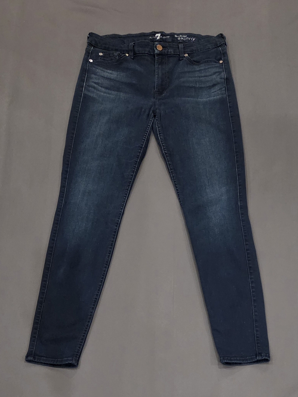 7 For All Mankind The Mid Rise Skinny Jeans Size 32 Dark Wash Stretch Denim